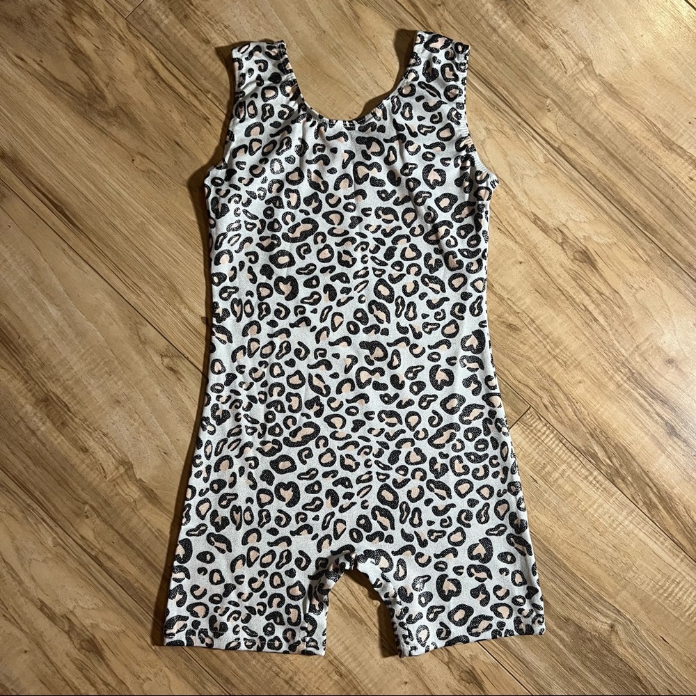 Girls Gymnastic Leotard Biketard - Silver Leopard - 6-7